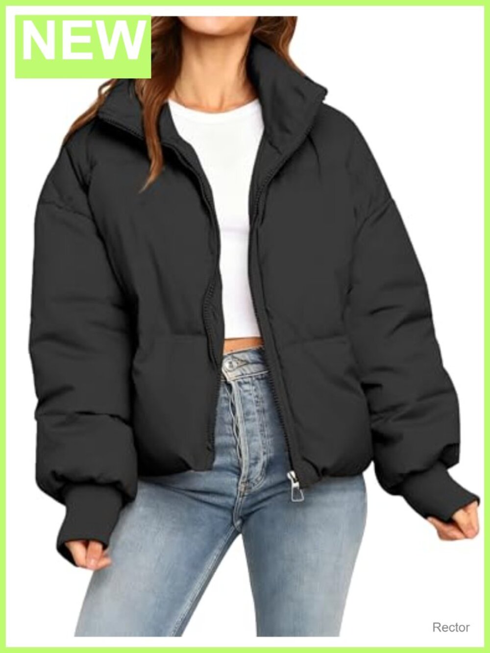 Womens Cropped Puffer Jacket Zip Up Quilted Padded Coat Outwear